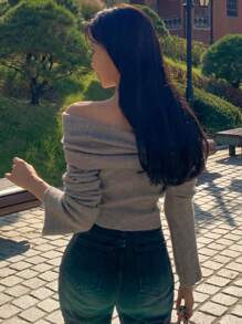 DAZY 女士纯色露背性感毛衣，秋季，长袖上衣，秋季女装