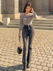 DAZY 女士纯色露背性感毛衣，秋季，长袖上衣，秋季女装