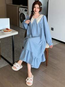 DAZY Dames geruite losse nachtjapon met flare mouwen