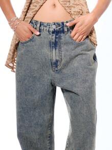 MUSERA Straight Leg Denim Washed Trousers Spring 90's Cute Streetwear