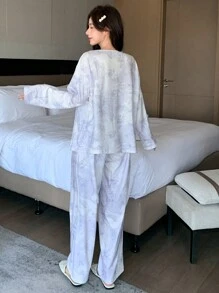 DAZY Bộ Pyjama dài tay in hoa - trắng - Xem 2