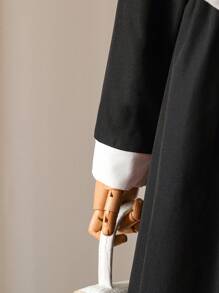 SHEIN Đầm cổ bẻ tương phản đen trắng cho bé gái, thời trang thanh lịch thích hợp cho mùa xuân thu - màu nâu - Xem 4