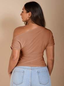 SHEIN BAE Kaos Ukuran Plus - Khaki - View 2
