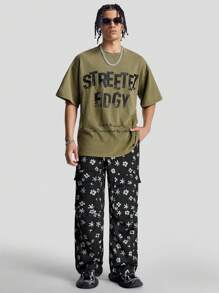 Manfinity VCAY Pantalones rectos holgados con estampado digital tejidos para hombre