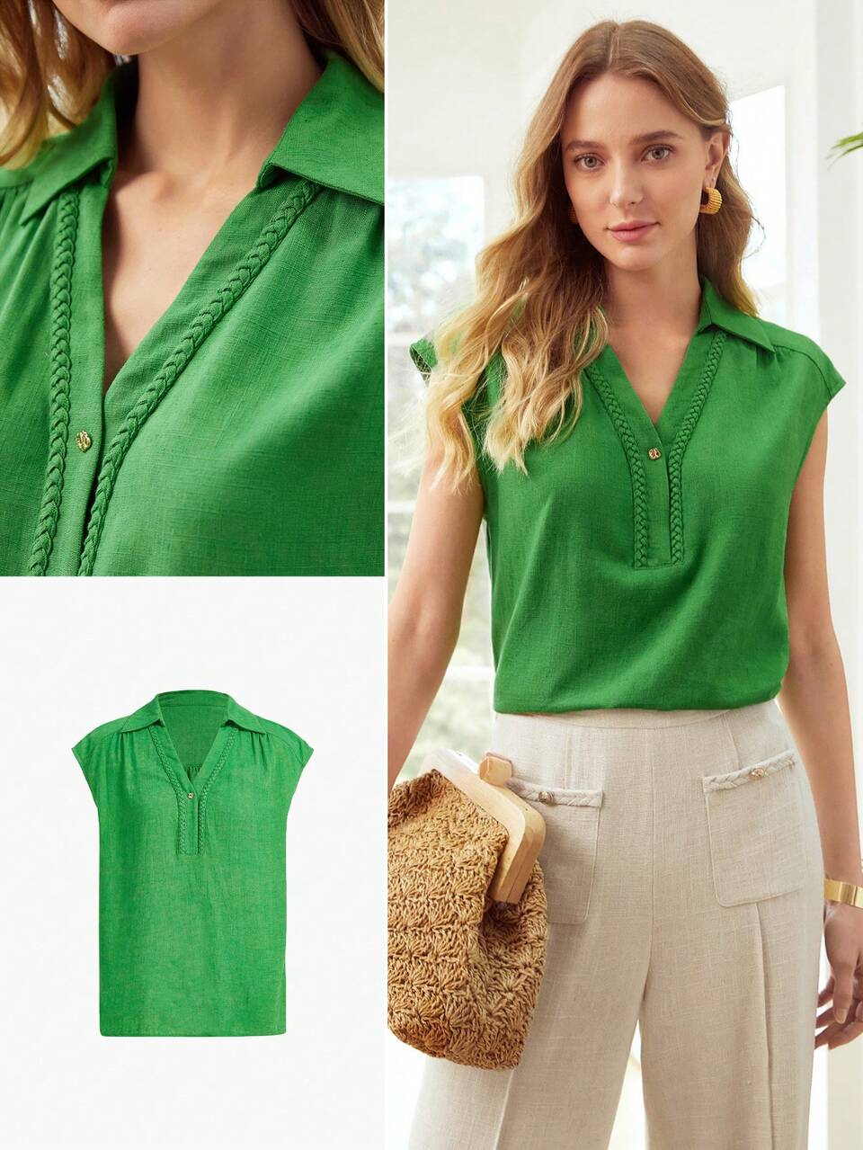 BRAIDED LINEN-BLEND TOP