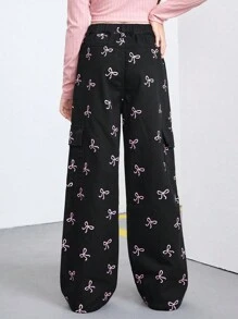 Sparklyn Tween Girl 阔腿牛仔裤 蝴蝶印花 时尚休闲裤 长裤 - 黑色 - 查看 2