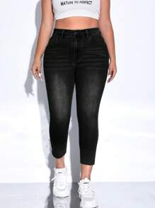 Plus Size Women Plain Simple Everyday Jeans - Black - View 6