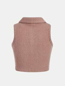 SHEIN Tween Girl Heart Patched Polo Neck Tank Top - Khaki - View 2