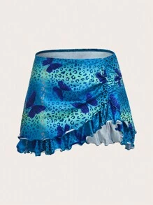 SHEIN X KeniaOs SHEIN ICON Butterfly & Leopard Print Ruffle Hem Skirt