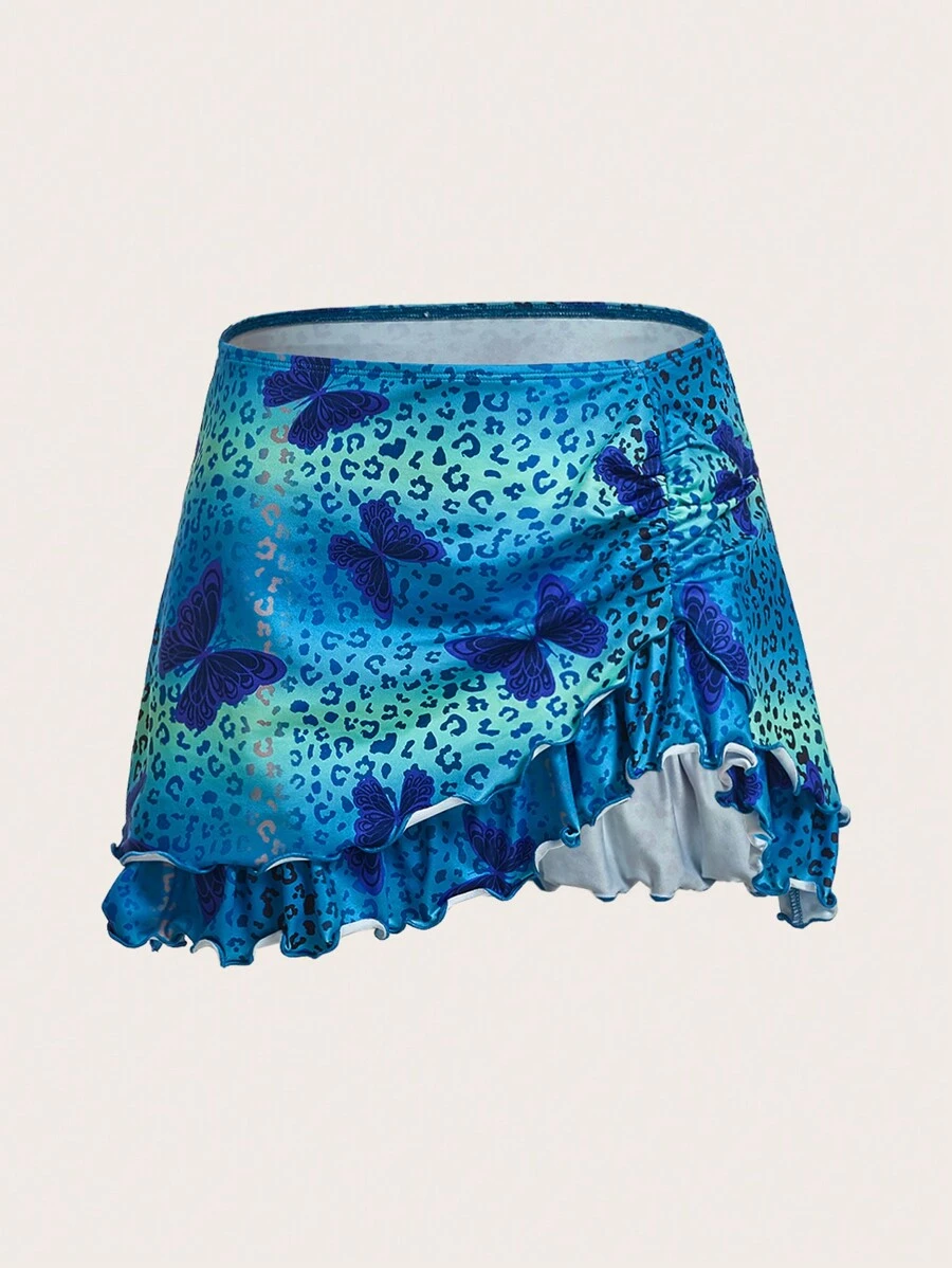 SHEIN X KeniaOs SHEIN ICON Butterfly & Leopard Print Ruffle Hem Skirt
