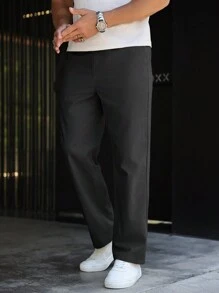 Manfinity Homme Men Solid Color Patch Pocket Straight Loose Casual Pants, Fall - Black - View 6