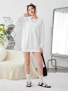 SHEIN Teen Girls' Knitted Sweatshirt With Butterfly And Heart Print On Back - White - View 3