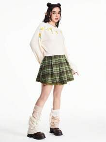 Fairycore Countryside Embroidered Cropped Pullover Sweater - Apricot - View 2
