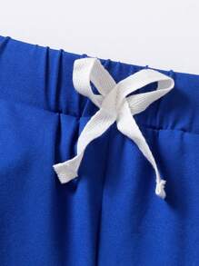 SHEIN 少年男孩3入組實用口袋彩色六口袋短褲,附有裝飾綁繩,適用於夏季