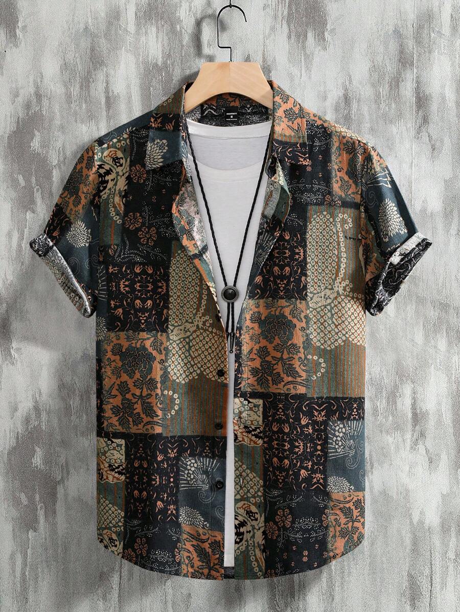 Manfinity RSRT Men's Summer Floral Printed Casual Short Sleeve Shirt