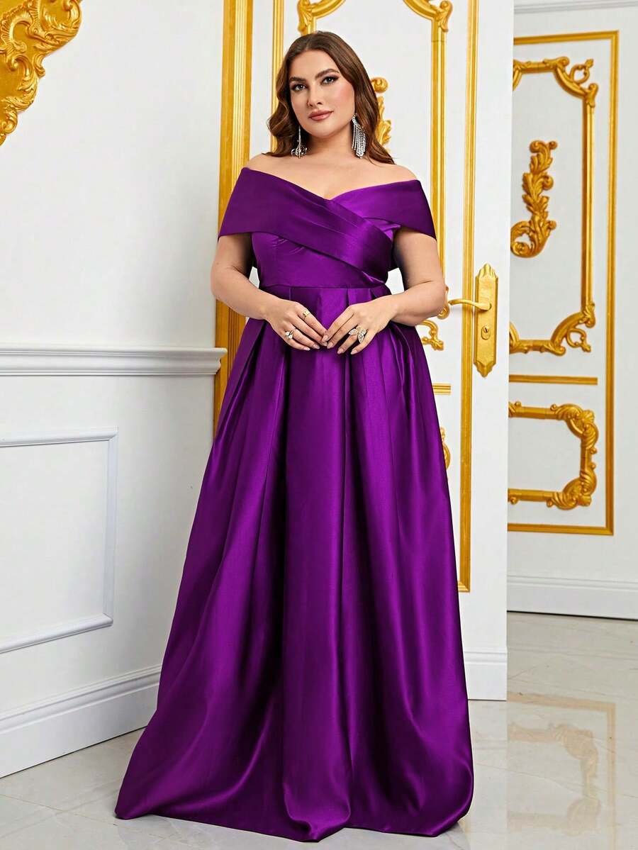 Elegante vestido de noche con hombros descubiertos para mujeres, vestido de fiesta con escote corazón sin tirantes y falda larga fluida, perfecto para ceremonias de boda, eventos de alfombra roja, retratos nupciales y cenas de aniversario de lujo - Morado - Ver 1
