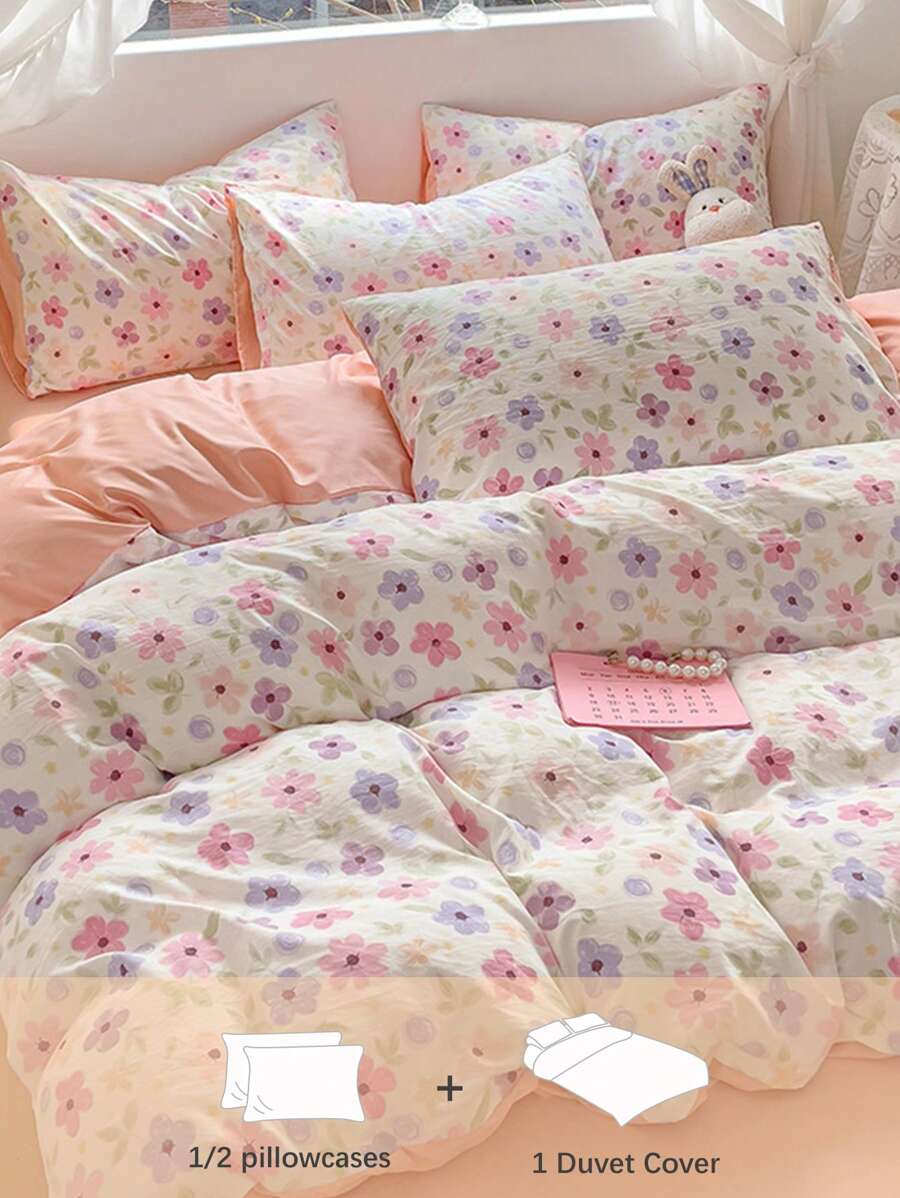 2/3 Bộ chăn ga gối hoa Ditsy tươi mát mùa hè dễ thương dành cho ký túc xá nữ sinh, màu hồng - Nhiều màu - Xem 1