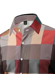 Manfinity Homme Áo sơ mi nam tay ngắn kẻ sọc thường ngày, mùa hè - Nhiều màu - Xem 3