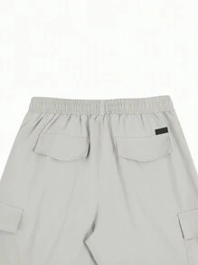 Manfinity Homme Men Loose Fit Flap Pocket Drawstring Waist Cargo Shorts, Men Cargo Shorts, Streetwear Men Shorts, Grey Shorts For Men, Men's Casual Shorts - Light Grey - View 5