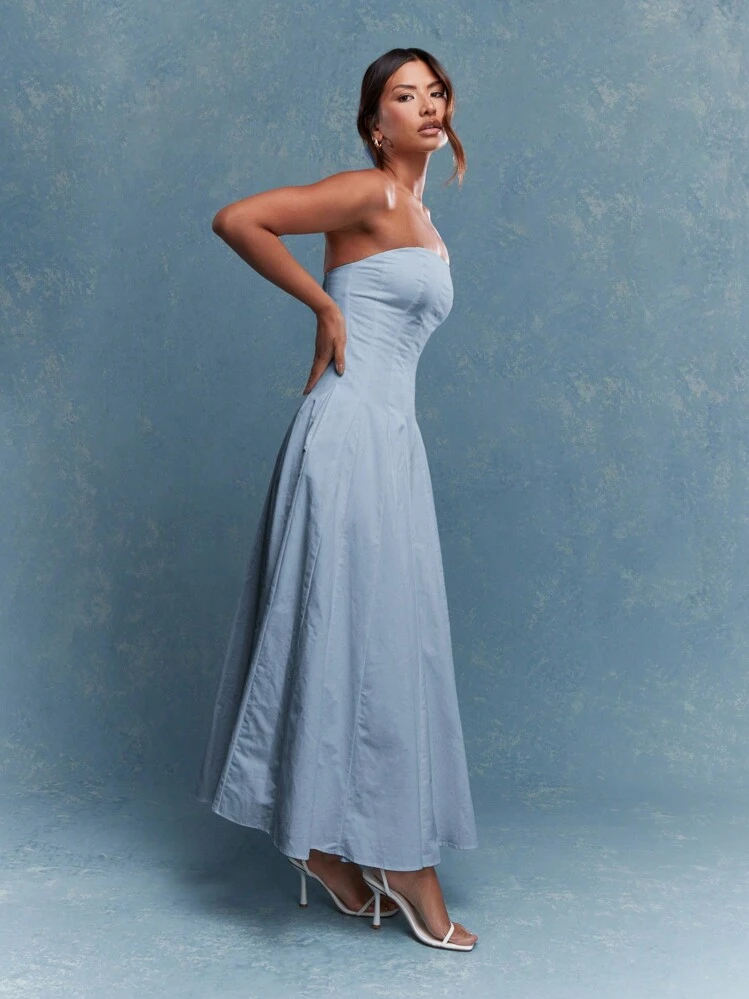missguided corset bust pleated bandeau maxi dress with scrunchie MISSGUIDED Corset Bust Pleated Bandeau With Scrunchie Midi DressMISSGUIDED