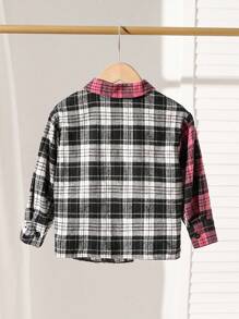 SHEIN Young Boy Fashionable Plaid Color Block Asymmetric Hem Long Sleeve Shirt,Casual Fall/Winter Back-To-School,Autumn,School Outfit For Various Occasions - Multicolor - View 2