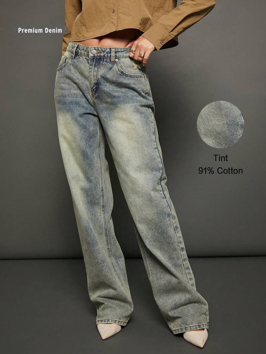 WESTFADE 优质 91% 纯棉 90 年代直筒牛仔裤