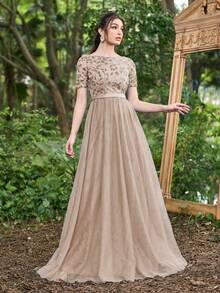 Faeriesty 优雅及地雪纺罩衫礼服，飘逸风格 - 香檳色 - 查看 6