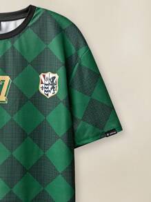 Manfinity VCAY 男士宽松数码印花针织足球运动 T 恤，夏季