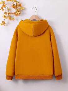 Girls' Casual Hooded Knit Zip-Up Sweatshirt - Brown - View 2
