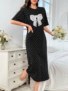 Mulvari Váy thường ngày mùa hè in họa tiết chấm bi dành cho nữ, Moo Moo - màu đen - Xem 2