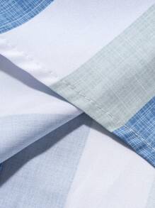 Manfinity Homme Striped Print Front Button Short Sleeve Shirt And Solid Color Drawstring Shorts Casual Summer Outfit - Blue - View 7