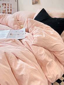 3pcs Pink Flannel Bedding Set (Duvet Cover & Pillowcases) - Baby Pink - View 6