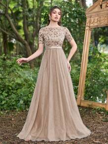 Faeriesty 优雅及地雪纺罩衫礼服，飘逸风格 - 香檳色 - 查看 4