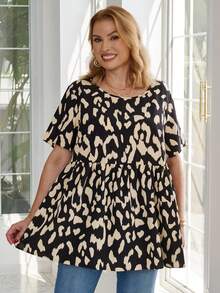 EMERY ROSE Plus Size Nữ Mùa Hè Cổ Tròn Tay Ngắn Họa Tiết Da Báo Áo Babydoll - Nhiều màu - Xem 7