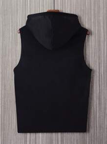 Manfinity Homme Plus Size Men's Summer Solid Color Button-Front Hooded Casual Top - Black - View 2