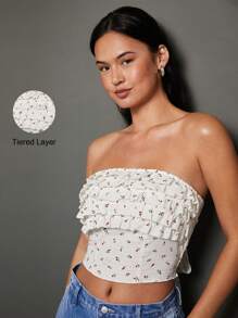 WESTFADE Ruffle Floral Tube Top - White - View 1