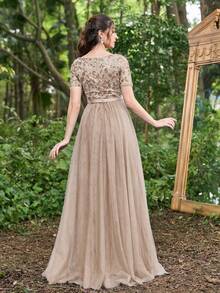 Faeriesty 优雅及地雪纺罩衫礼服，飘逸风格 - 香檳色 - 查看 2