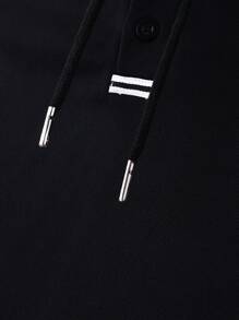 Manfinity Homme Plus Size Men's Summer Solid Color Button-Front Hooded Casual Top - Black - View 5