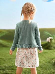 SHEIN Girls'  Floral Dress And Cardigan Jacket 2pcs/Set - Multicolor - View 2
