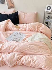 3pcs Pink Flannel Bedding Set (Duvet Cover & Pillowcases) - Baby Pink - View 5