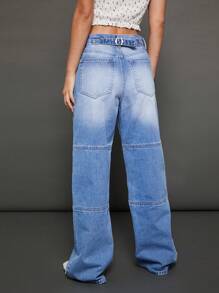 WESTFADE Pantalones vaqueros rectos de tela vaquera de algodón premium - Lavado ligero - Ver 2