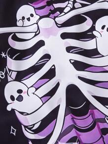 Women's Halloween Skeleton Print Dress - Black - View 6