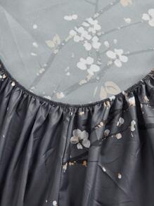 Bộ 3 ga trải giường họa tiết cành hoa mận màu xám đậm không có ruột, Bộ ga trải giường cho phòng ngủ bằng vải sợi nhỏ chải kỹ, thoáng khí, thoải mái, 1 ga trải giường + 2 vỏ gối không có ruột, Bộ chăn ga gối đệm cho ký túc xá trường học - Màu xám đen - Xem 5