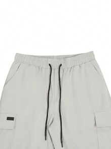 Manfinity Homme Men Loose Fit Flap Pocket Drawstring Waist Cargo Shorts, Men Cargo Shorts, Streetwear Men Shorts, Grey Shorts For Men, Men's Casual Shorts - Light Grey - View 4