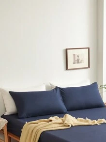 1pc Navy Blue Super Soft Plain Pillowcase Lightweight Bedding Envelope Closure Solid Color Bed Pillow Cover, For Bedroom - Navy Blue - View 2