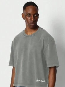 SUMWON Áo thun crop fit washed có in hình chữ - Xám - Xem 3