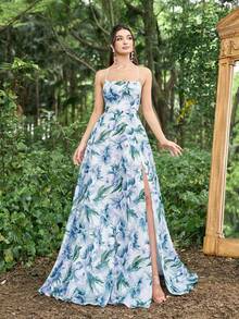 Váy dự tiệc ren hoa Jacquard phía sau, váy dự tiệc trang trọng thanh lịch cho tiệc tối, tiệc tốt nghiệp, tiệc tối - Màu xanh lam - Xem 7