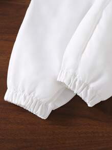 SHEIN 年轻女孩纯色松紧腰工装口袋哈伦宽松裤 - 白色 - 查看 4