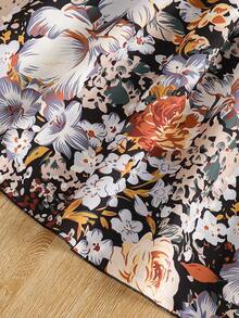 少女花卉印花长裙，优雅 - 杏色 - 查看 4