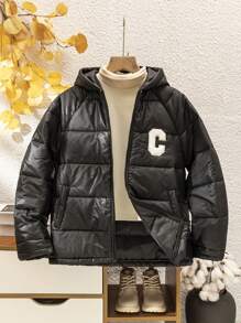 SHEIN Quần áo mùa đông cho trẻ em Tween Boy chần bông Tween Boy có thể kết hợp với áo len bé trai Áo hoodie bé trai Áo sơ mi Giáng sinh Áo sơ mi Halloween Áo cánh đen Áo cánh mùa thu Áo cánh dài tay Áo len cardigan dài Áo len cardigan nâu Quần chạy bộ cho bé trai - màu đen - Xem 1